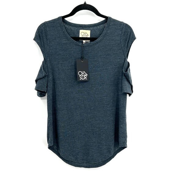 Chaser Tops - NWT CHASER Dark Gray Blue Cold Shoulder Cut Out Slub T-Shirt Size Medium